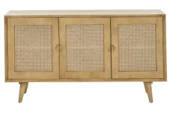 Buffet en bois manguier et cannage rotin 3 portes L145 cm LAKA