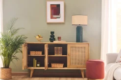 Buffet en bois manguier et cannage rotin 3 portes L145 cm LAKA