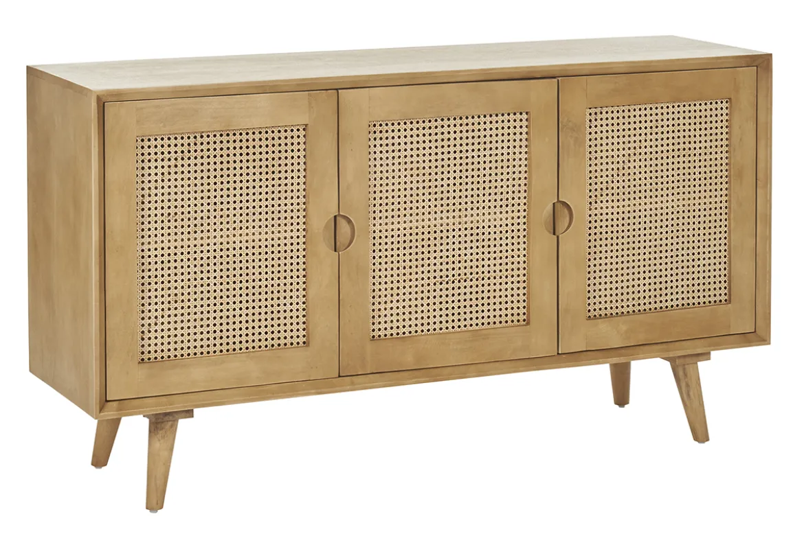 Buffet en bois manguier et cannage rotin 3 portes L145 cm LAKA