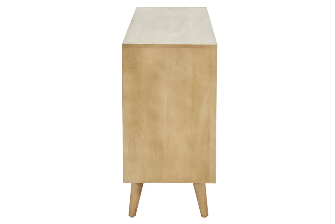 Buffet en bois manguier et cannage rotin 3 portes L145 cm LAKA
