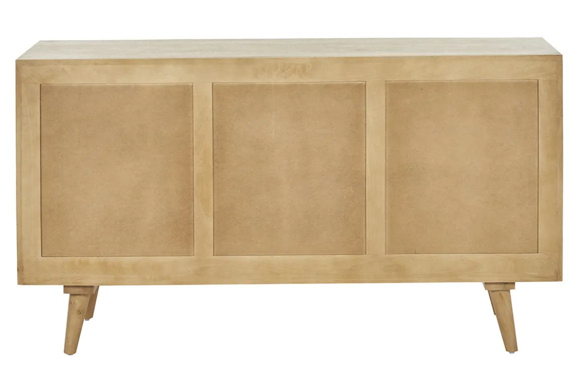 Buffet en bois manguier et cannage rotin 3 portes L145 cm LAKA