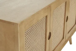 Buffet en bois manguier et cannage rotin 3 portes L145 cm LAKA