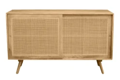 Buffet en bois manguier massif et cannage rotin 2 portes coulissantes L135 cm ACANGE