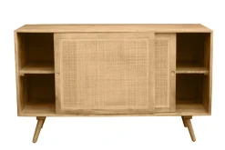 Buffet en bois manguier massif et cannage rotin 2 portes coulissantes L135 cm ACANGE