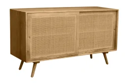 Buffet en bois manguier massif et cannage rotin 2 portes coulissantes L135 cm ACANGE