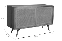 Buffet en bois manguier massif et cannage rotin 2 portes coulissantes L135 cm ACANGE