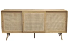 Buffet en bois manguier massif et cannage rotin 3 portes coulissantes L180 cm ACANGE