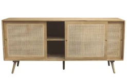 Buffet en bois manguier massif et cannage rotin 3 portes coulissantes L180 cm ACANGE
