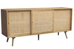 Buffet en bois manguier massif et cannage rotin 3 portes coulissantes L180 cm ACANGE