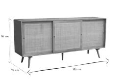 Buffet en bois manguier massif et cannage rotin 3 portes coulissantes L180 cm ACANGE