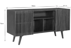 Buffet en manguier massif teinté bois foncé 2 portes coulissantes L140 cm ALBA