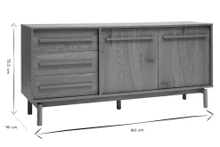 Buffet finition bois chêne 2 portes 3 tiroirs L160 cm YSEULT