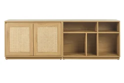 Buffet finition bois clair chêne et cannage rotin 2 portes L192 cm SEVILLE
