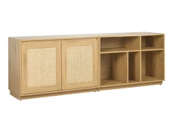 Buffet finition bois clair chêne et cannage rotin 2 portes L192 cm SEVILLE
