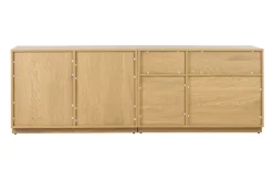 Buffet finition bois clair chêne et cannage rotin 2 portes L192 cm SEVILLE