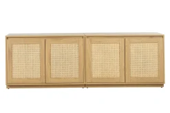 Buffet finition bois clair chêne et cannage rotin 4 portes L192 cm SEVILLE