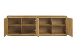 Buffet finition bois clair chêne et cannage rotin 4 portes L192 cm SEVILLE