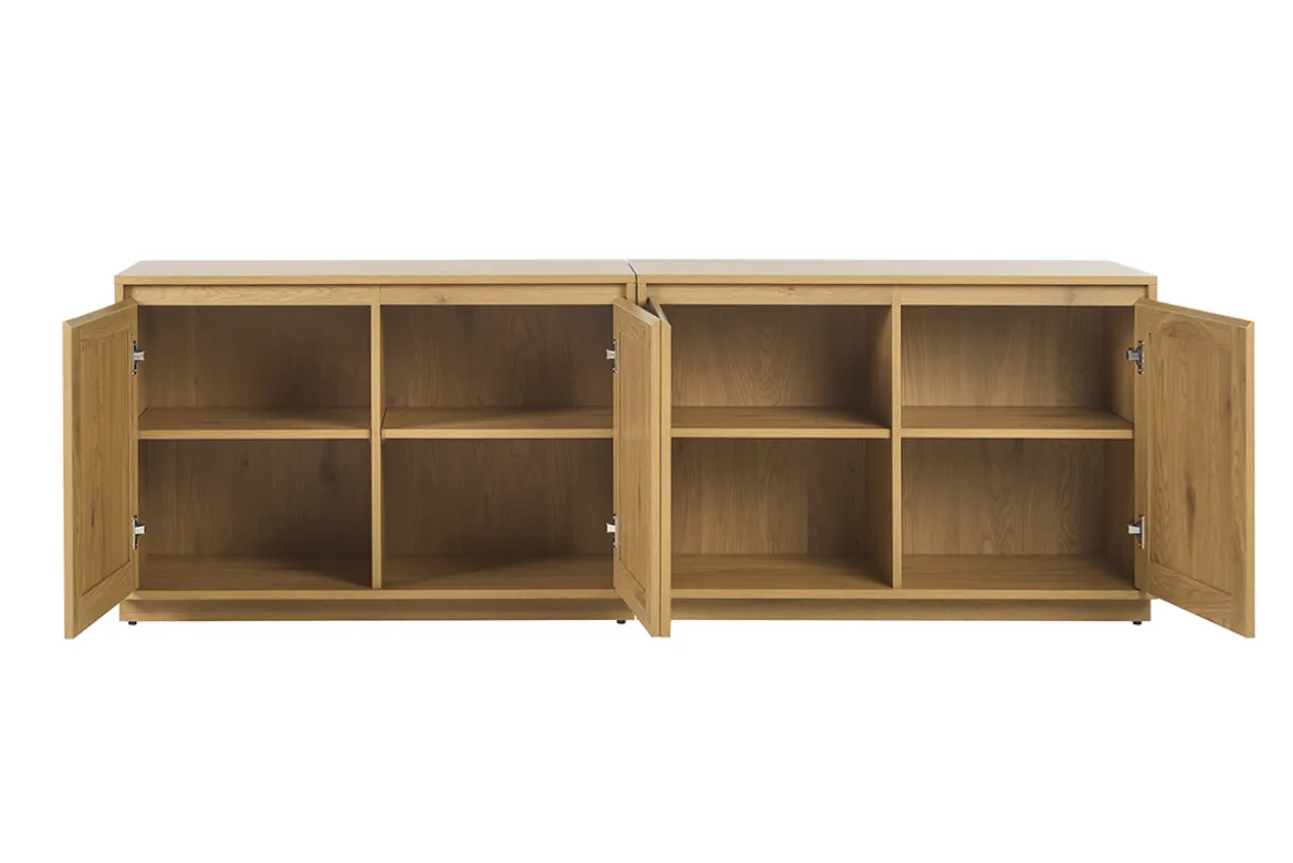 Buffet finition bois clair chêne et cannage rotin 4 portes L192 cm SEVILLE