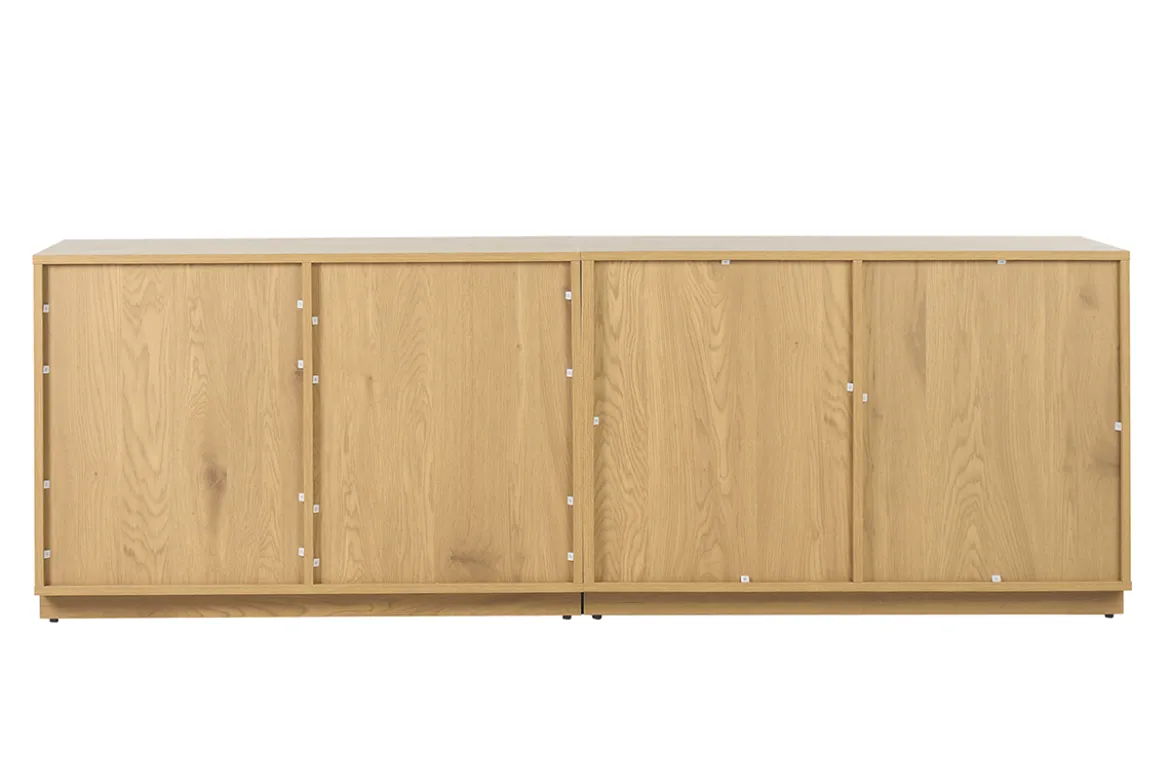Buffet finition bois clair chêne et cannage rotin 4 portes L192 cm SEVILLE