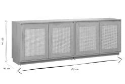 Buffet finition bois clair chêne et cannage rotin 4 portes L192 cm SEVILLE
