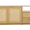 Buffet finition bois clair chêne et cannage rotin 2 portes 2 tiroirs L146 cm SEVILLE
