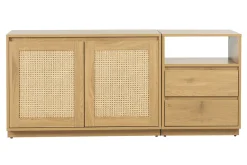 Buffet finition bois clair chêne et cannage rotin 2 portes 2 tiroirs L146 cm SEVILLE