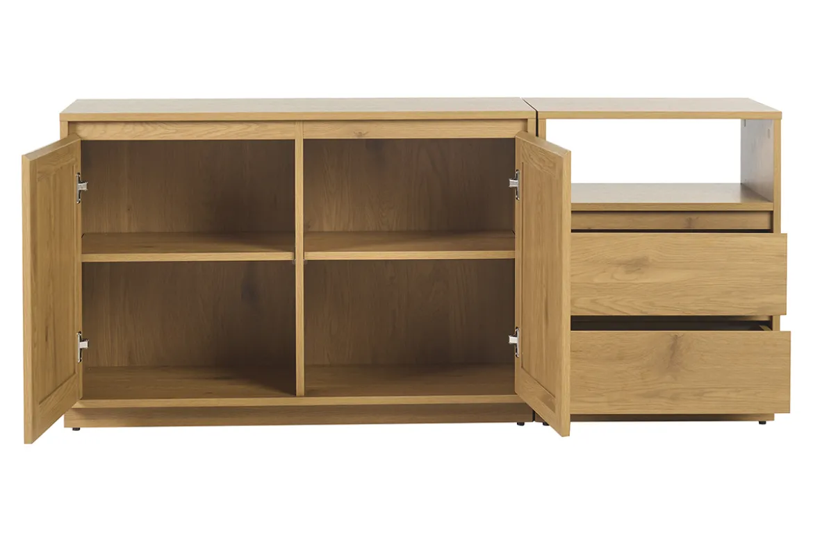 Buffet finition bois clair chêne et cannage rotin 2 portes 2 tiroirs L146 cm SEVILLE