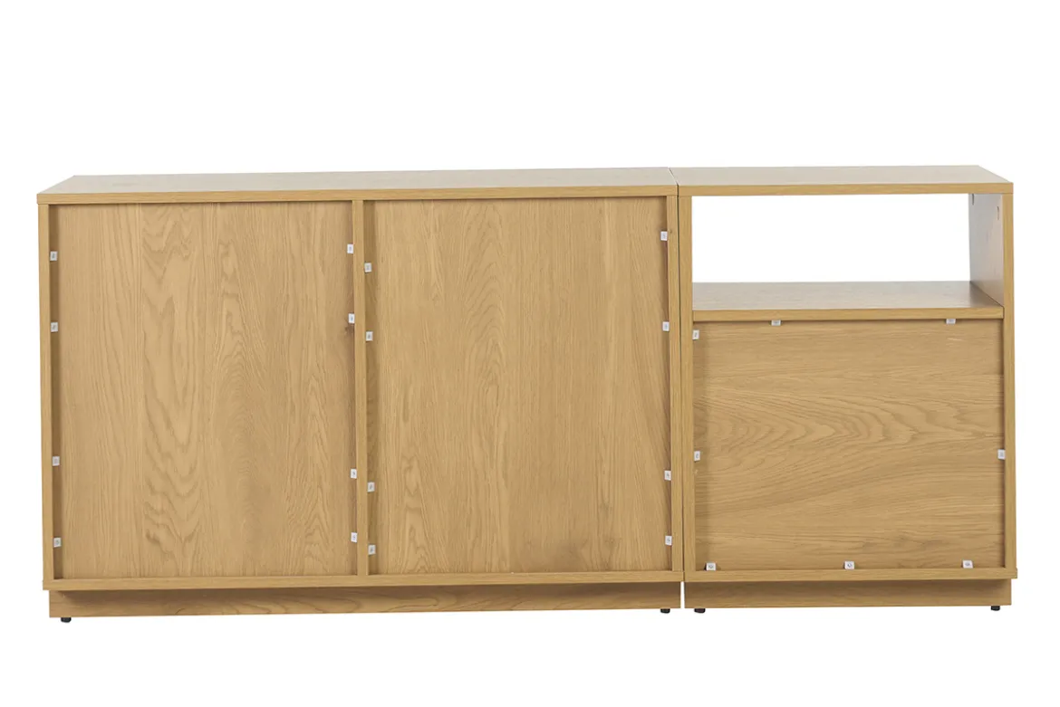 Buffet finition bois clair chêne et cannage rotin 2 portes 2 tiroirs L146 cm SEVILLE