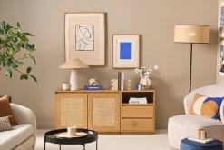Buffet finition bois clair chêne et cannage rotin 2 portes 2 tiroirs L146 cm SEVILLE