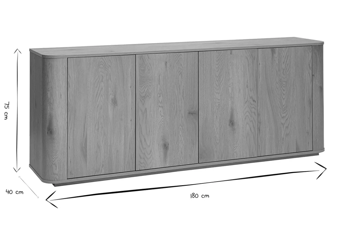Buffet finition bois clair chêne 4 portes L180 cm NEGAN