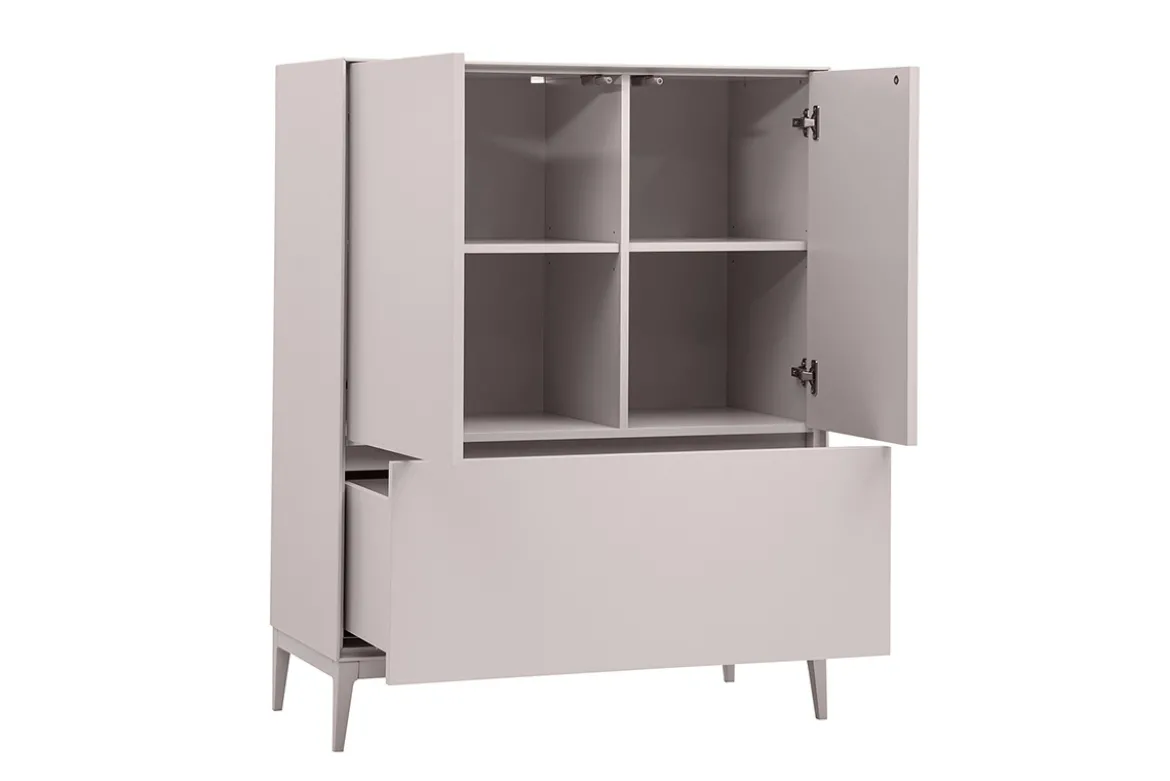 Buffet haut beige laqué mat 2 portes 1 tiroir L90 cm GRAY