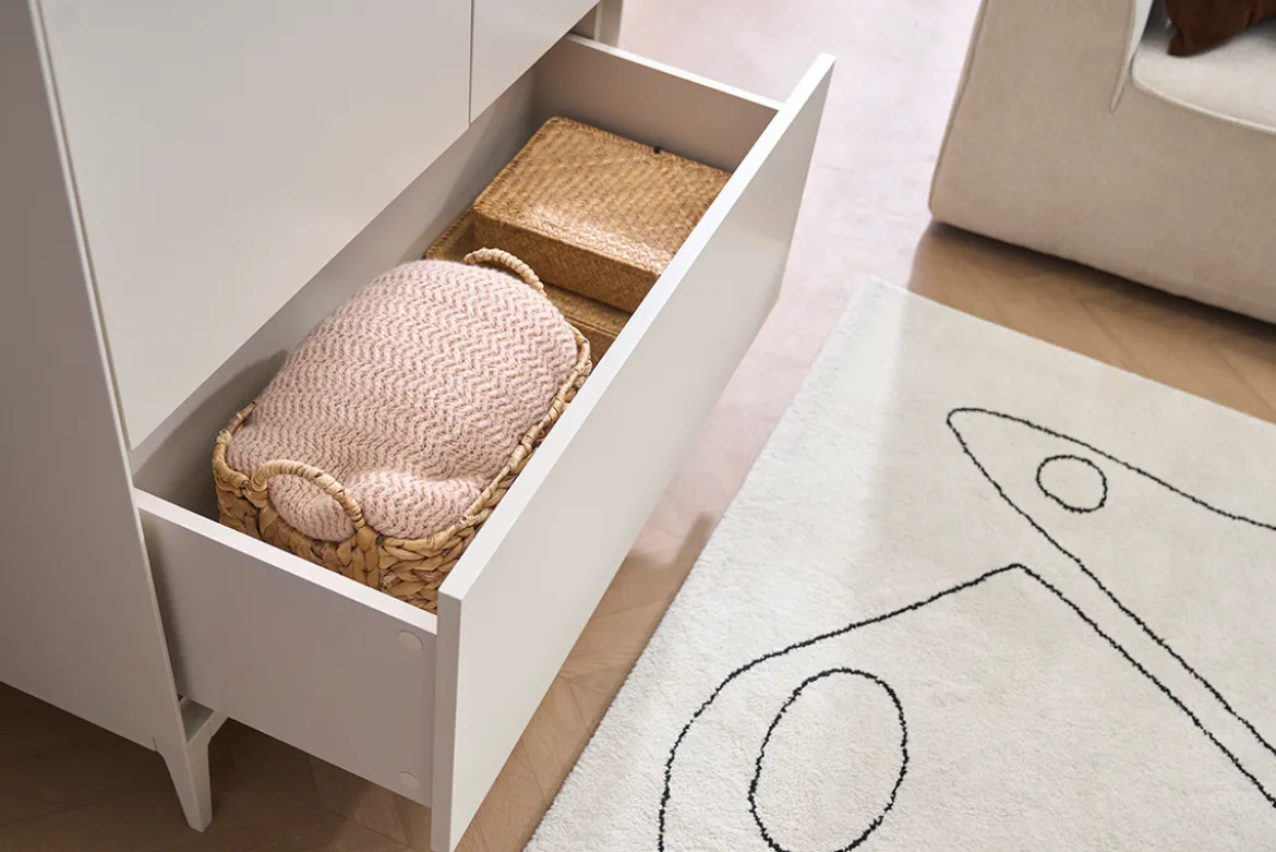 Buffet haut beige laqué mat 2 portes 1 tiroir L90 cm GRAY
