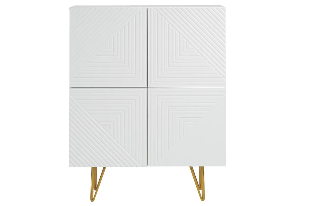 Buffet haut design gravé blanc mat et métal doré 4 portes L86 cm OZEN