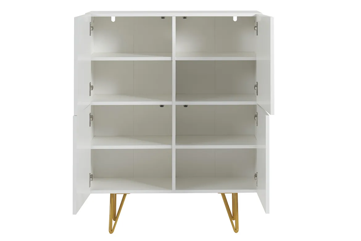Buffet haut design gravé blanc mat et métal doré 4 portes L86 cm OZEN