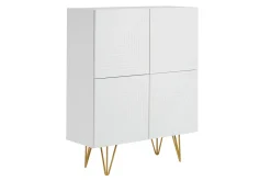Buffet haut design gravé blanc mat et métal doré 4 portes L86 cm OZEN
