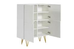 Buffet haut design gravé blanc mat et métal doré 4 portes L86 cm OZEN