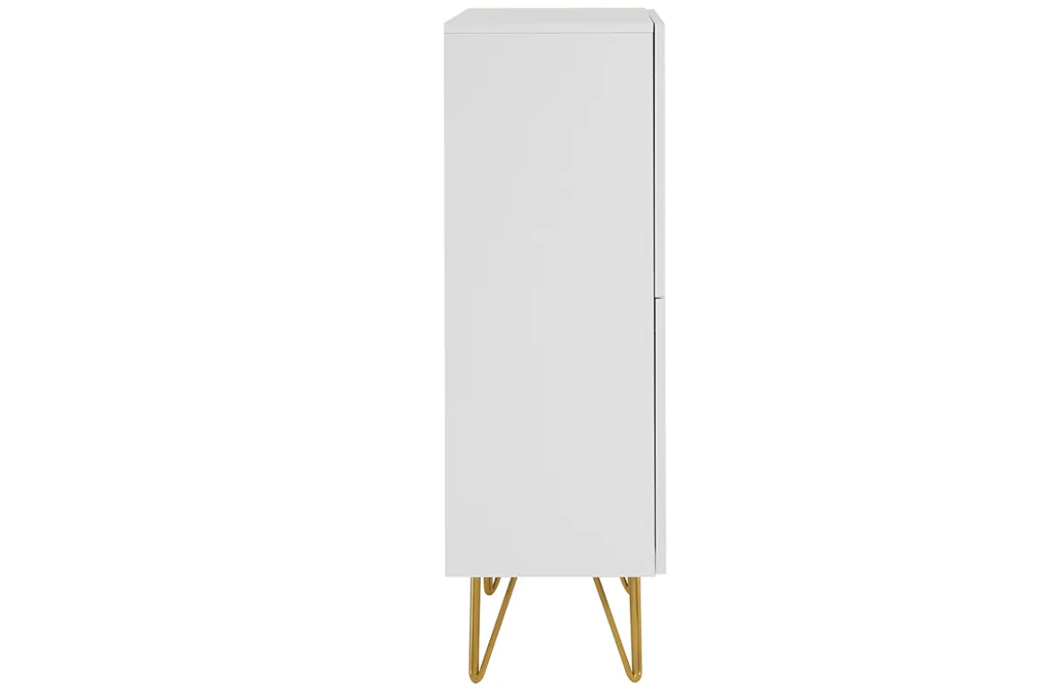 Buffet haut design gravé blanc mat et métal doré 4 portes L86 cm OZEN