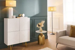 Buffet haut design gravé blanc mat et métal doré 4 portes L86 cm OZEN