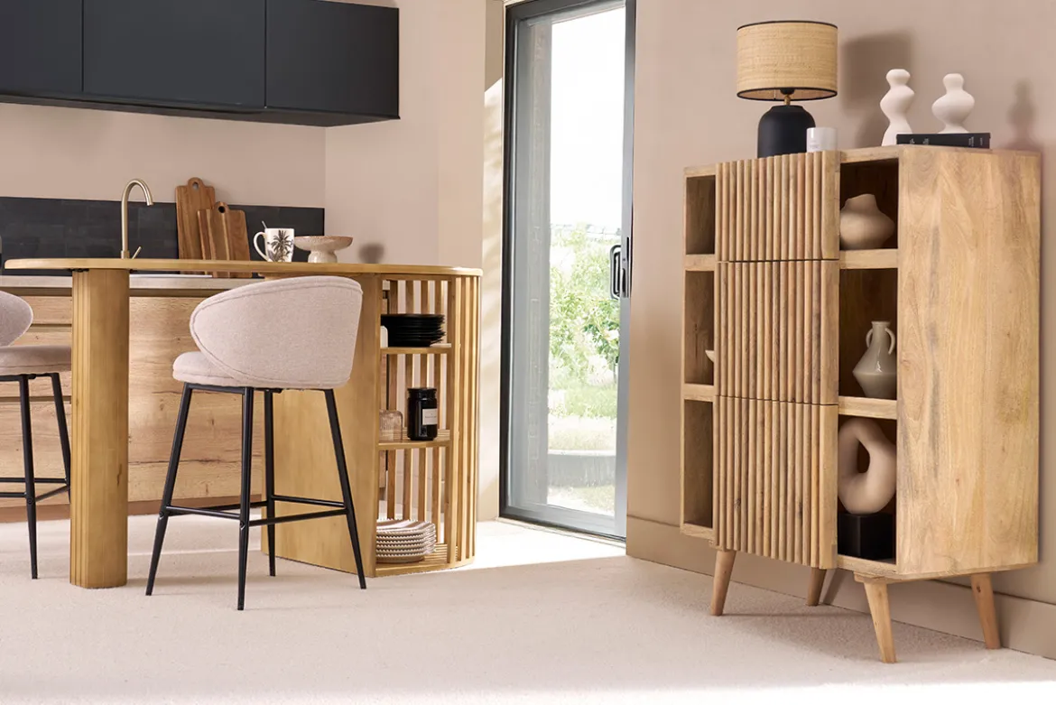 Buffet haut en bois manguier massif 3 portes coulissantes L85 cm ALBA