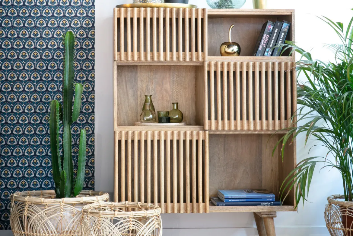 Buffet haut en bois manguier massif 3 portes coulissantes L85 cm ALBA