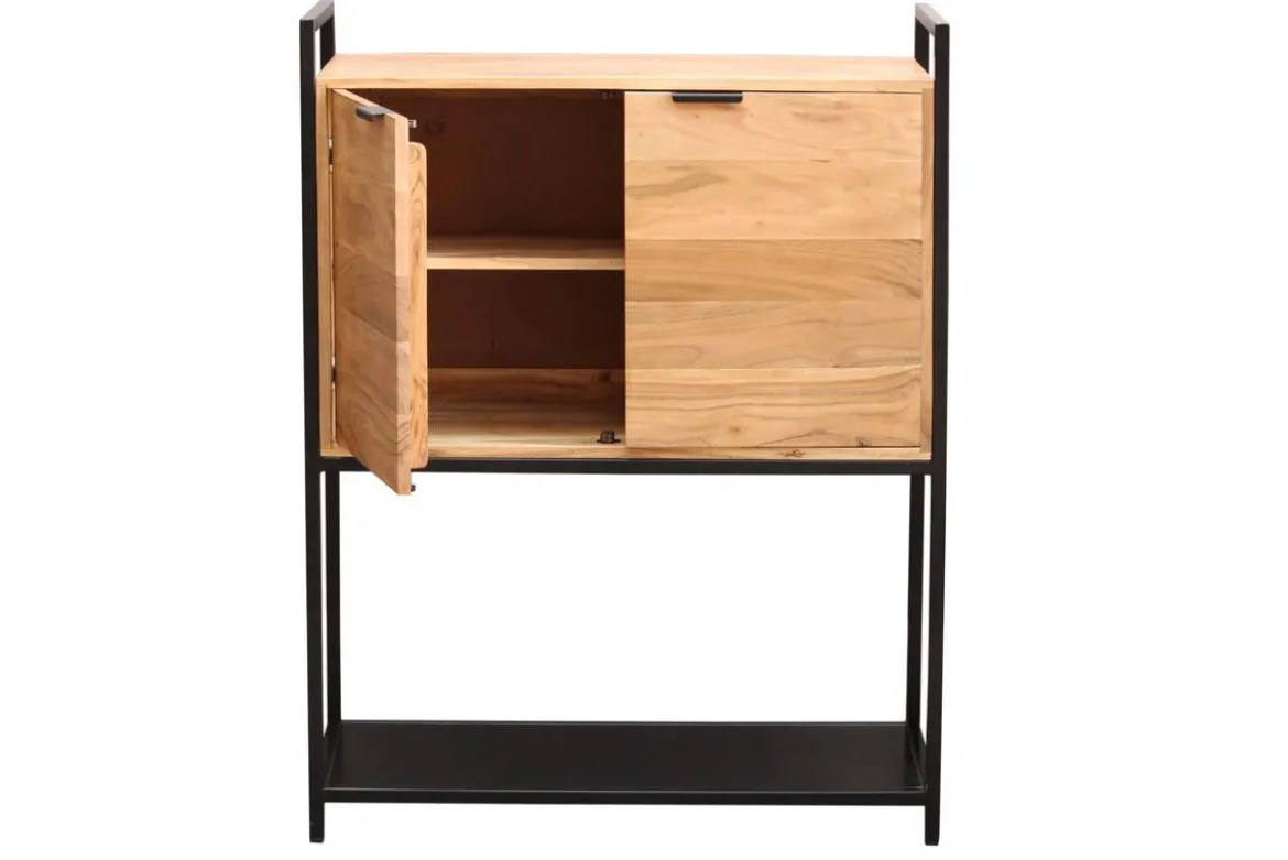 Buffet haut en bois massif et métal noir 2 portes L85 cm ARTHUS