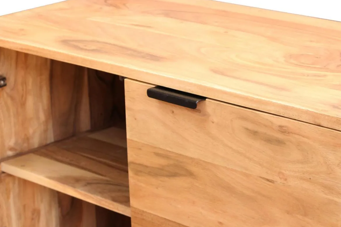 Buffet haut en bois massif et métal noir 2 portes L85 cm ARTHUS