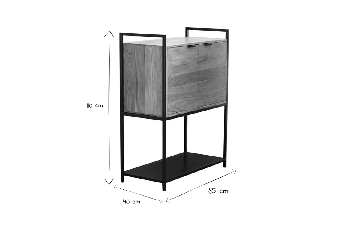 Buffet haut en bois massif et métal noir 2 portes L85 cm ARTHUS