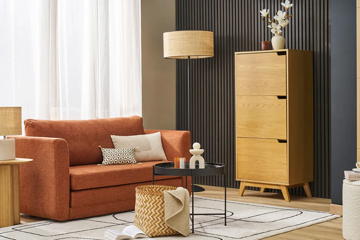 Buffet haut scandinave bois clair hévéa L60 cm LEENA