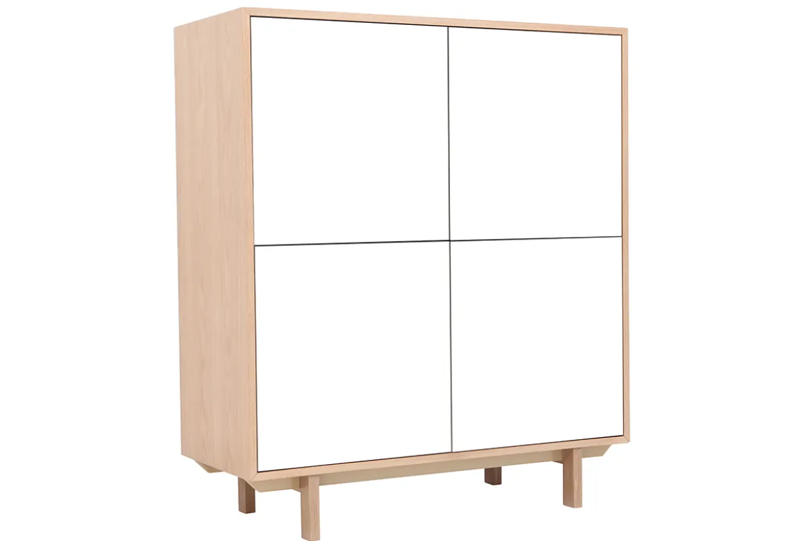 Buffet haut scandinave bois et blanc 4 portes L110 cm SID