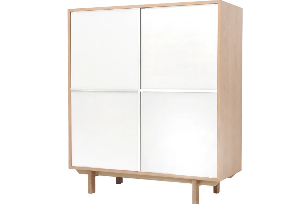 Buffet haut scandinave bois et blanc 4 portes L110 cm SID