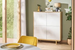 Buffet haut scandinave bois et blanc 4 portes L110 cm SID
