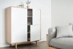 Buffet haut scandinave bois et blanc 4 portes L110 cm SID