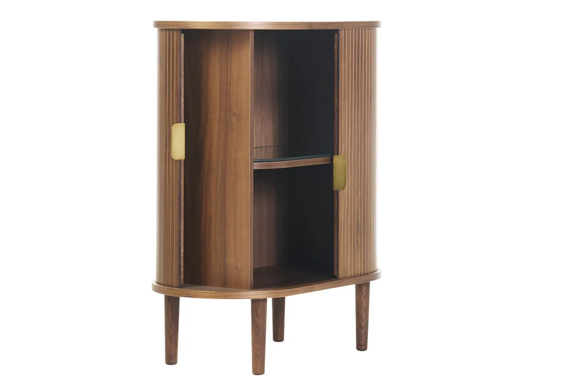 Buffet haut vintage avec portes coulissantes bois foncé noyer L70 cm EPIC