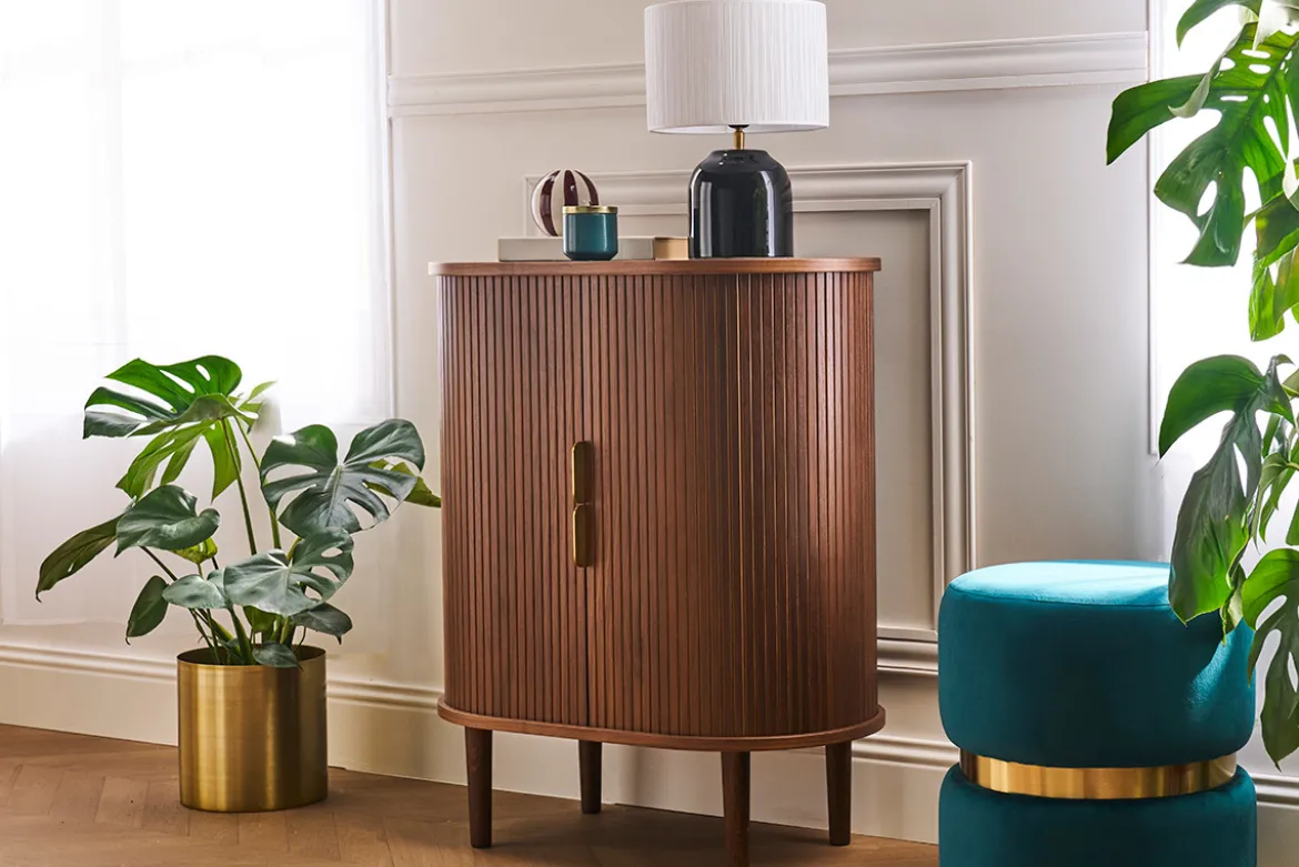Buffet haut vintage avec portes coulissantes bois foncé noyer L70 cm EPIC